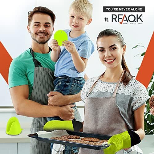  [아마존베스트]RFAQK Oven Mitts and Pot Holder- Extra Long Silicone Oven Mitt Heat Resistant with 2 trivets & Mini Pinch Oven Mitts-Food Safe Baking Gloves for Cooking in Kitchen with Soft Inner Lining