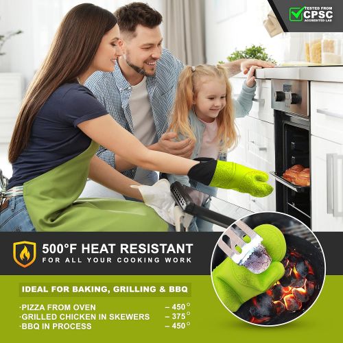  [아마존베스트]RFAQK Oven Mitts and Pot Holder- Extra Long Silicone Oven Mitt Heat Resistant with 2 trivets & Mini Pinch Oven Mitts-Food Safe Baking Gloves for Cooking in Kitchen with Soft Inner Lining