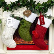 RFAQK Personalized Christmas Stockings -Set of 3 with 50 Pcs Name Tags, Large Xmas Stockings for Christmas Decorations - Fireplace Hangings for Family Holiday Season, Farmhouse and