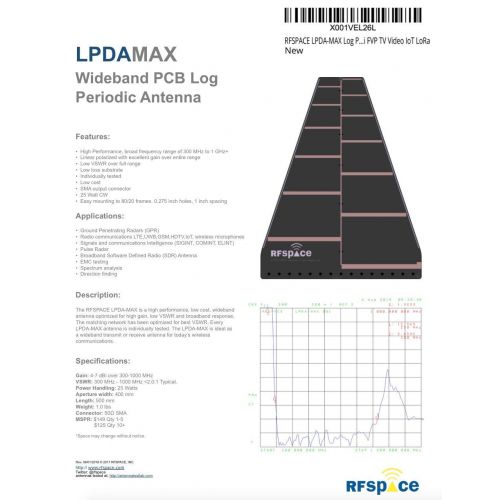  [아마존베스트]RFSPACE LPDA-MAX Log Periodic UWB Antenna 300 MHz - 1000MHz for UWB TX/RX SDR Radar GPR SIGINT EMC Test ADSB WiFi FVP TV Video IoT LoRa