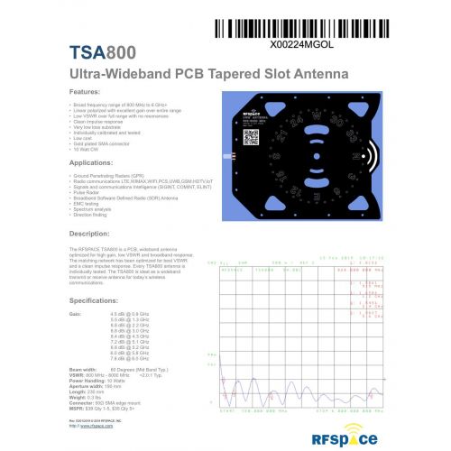  [아마존베스트]RFSPACE Ultra Wide Band IoT Antenna 800 MHz - 6 GHz for UWB TX/RX SDR Radar IOT GPR SIGINT EMC Test ADSB WiFi FVP Drone Video Vivaldi Antenna