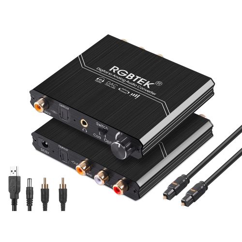  RGBTEK Optical/Coaxial Switch to Optical/Coaxial /3.5mm audio RCA R/L port,Digital to Analog Audio Converter,Support volume control,Compatible for Blu-ray Player, Satellite receiver,PS5/4