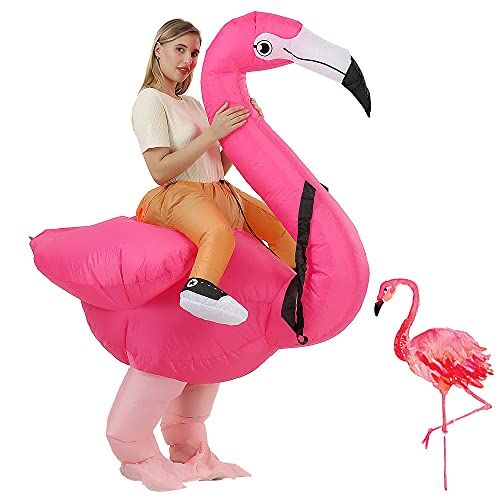  할로윈 용품RHYTHMARTS Inflatable Flamingo Costume Ride On Flamingo Christmas Costume Cosplay Party for Adult (Flamingo with 1 Fan)