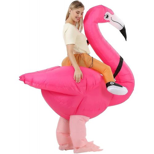  할로윈 용품RHYTHMARTS Inflatable Flamingo Costume Ride On Flamingo Christmas Costume Cosplay Party for Adult (Flamingo with 1 Fan)