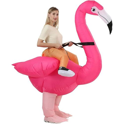  할로윈 용품RHYTHMARTS Inflatable Flamingo Costume Ride On Flamingo Christmas Costume Cosplay Party for Adult (Flamingo with 1 Fan)