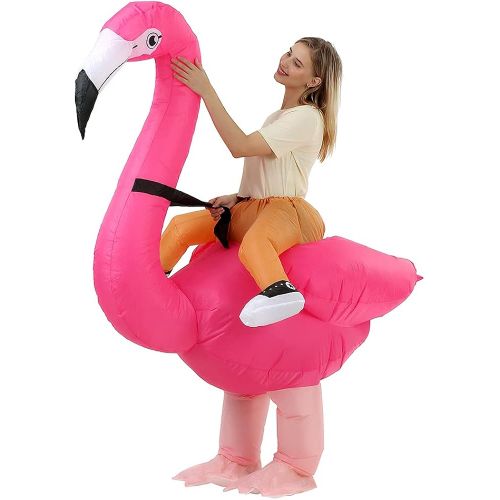  할로윈 용품RHYTHMARTS Inflatable Flamingo Costume Ride On Flamingo Christmas Costume Cosplay Party for Adult (Flamingo with 1 Fan)