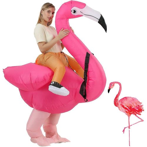  할로윈 용품RHYTHMARTS Inflatable Flamingo Costume Ride On Flamingo Christmas Costume Cosplay Party for Adult (Flamingo with 1 Fan)