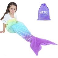 [아마존베스트]RIBANDS HOME Cozy Mermaid Tail Blanket for Kids and Teens Soft Flannel Fleece Wrapping Cover with Colorful Fish Scale Tail  All Seasons Plush Sleeping and Napping Coverlet (Ages 3