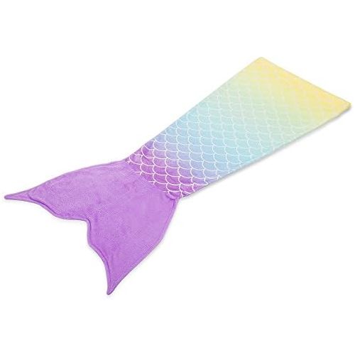  [아마존베스트]RIBANDS HOME Cozy Mermaid Tail Blanket for Kids and Teens Soft Flannel Fleece Wrapping Cover with Colorful Fish Scale Tail  All Seasons Plush Sleeping and Napping Coverlet (Ages 3