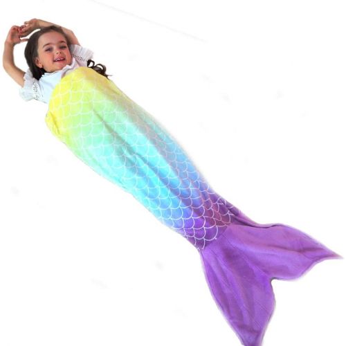  [아마존베스트]RIBANDS HOME Cozy Mermaid Tail Blanket for Kids and Teens Soft Flannel Fleece Wrapping Cover with Colorful Fish Scale Tail  All Seasons Plush Sleeping and Napping Coverlet (Ages 3