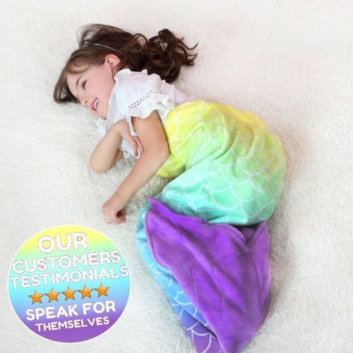  [아마존베스트]RIBANDS HOME Cozy Mermaid Tail Blanket for Kids and Teens Soft Flannel Fleece Wrapping Cover with Colorful Fish Scale Tail  All Seasons Plush Sleeping and Napping Coverlet (Ages 3