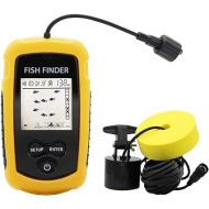 RICANK Portable Fish Finder, Water Handheld Fish Detector Device Ice Kayak Fishfinder Shore Boat Fishing Depth Finders with Sonar Sensor Transducer and LCD Display Wired Gear Fish Depth Finder