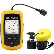 Portable Fish Finder, Water Handheld Fish Detector Device Ice Kayak Fishfinder Shore Boat Fishing Depth Finders with Sonar Sensor Transducer and LCD Display Wired Gear Fish Depth Finder