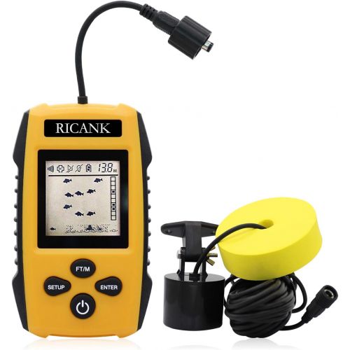  RICANK Portable Fish Finder, Handheld Fish Depth Finder Contour Readout Fishfinder Ice Kayak Shore Boat Fishing Fish Detector Device with Sonar Sensor Transducer and LCD Display Ge