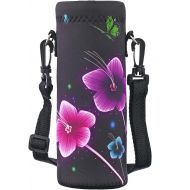 RICHEN Neoprene Water Bottle Carrier Bag with Adjustable Shoulder Strap,Insulated Water Bottle Cover for Stainless Steel/Glass/Plastic Bottles