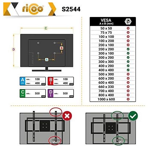  [아마존 핫딜]  [아마존핫딜]RICOO TV Wandhalterung S2544 Universal fuer 32-65 Zoll (ca. 81-165cm) Schwenkbar Neigbar | Wand Halter Aufhangung Fernseh Halterung auch fuer Curved LCD und LED Fernseher | VESA 200x