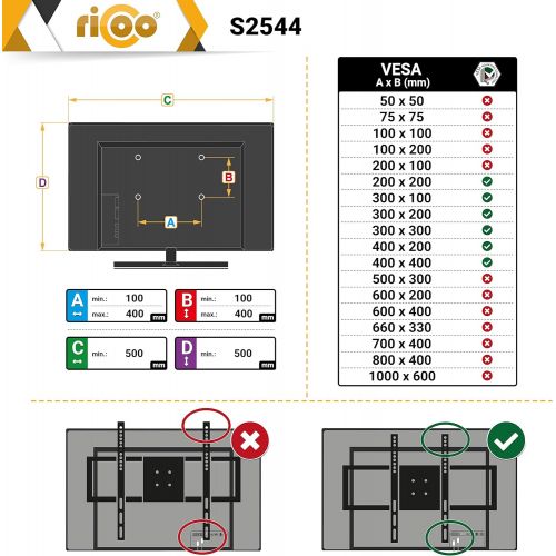  [아마존 핫딜]  [아마존핫딜]RICOO TV Wandhalterung S2544 Universal fuer 32-65 Zoll (ca. 81-165cm) Schwenkbar Neigbar | Wand Halter Aufhangung Fernseh Halterung auch fuer Curved LCD und LED Fernseher | VESA 200x