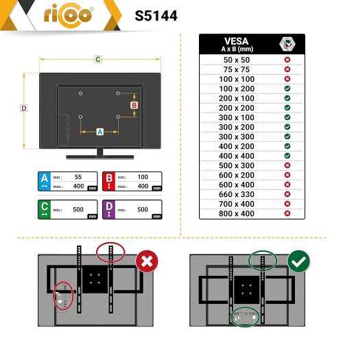  [아마존 핫딜]  [아마존핫딜]RICOO TV Wandhalterung S5144 Universal fuer 30-65 Zoll (ca. 76-165cm) Schwenkbar Neigbar | Wand Halter Aufhangung Fernseh Halterung auch fuer Curved LCD und LED Fernseher | VESA 200x