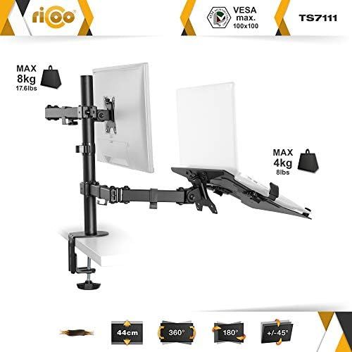  [아마존베스트]RICOO PC Monitor Stand Table Mount Swivel Tilt (TS7111) Swivel Arm Height Adjustable for 13-29 Inch (up to 10 kg, VESA 100 x 100) Computer Screen Stand Base Laptop Shelf