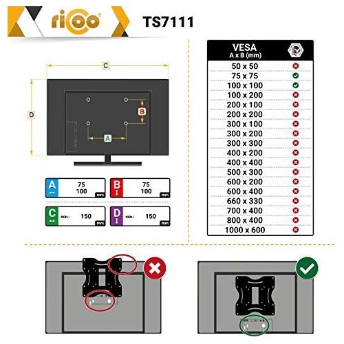  [아마존베스트]RICOO PC Monitor Stand Table Mount Swivel Tilt (TS7111) Swivel Arm Height Adjustable for 13-29 Inch (up to 10 kg, VESA 100 x 100) Computer Screen Stand Base Laptop Shelf