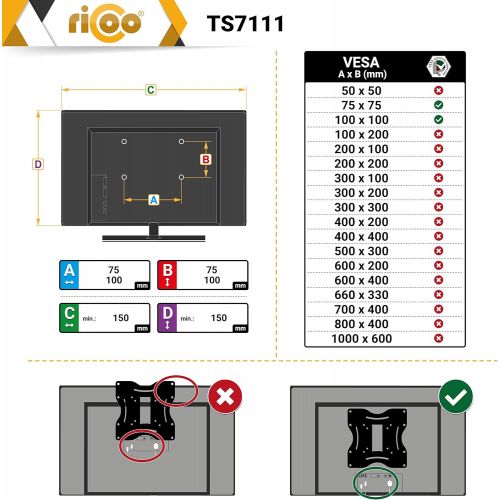  [아마존베스트]RICOO PC Monitor Stand Table Mount Swivel Tilt (TS7111) Swivel Arm Height Adjustable for 13-29 Inch (up to 10 kg, VESA 100 x 100) Computer Screen Stand Base Laptop Shelf