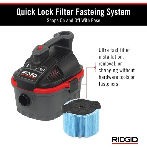  RIDGID 50313 4000RV Portable Wet Dry Vacuum, 4-Gallon Small Wet Dry Vac with 5.0 Peak HP Motor, Pro Hose, Ergonomic Handle, Cord Wrap, Blower Port , Red