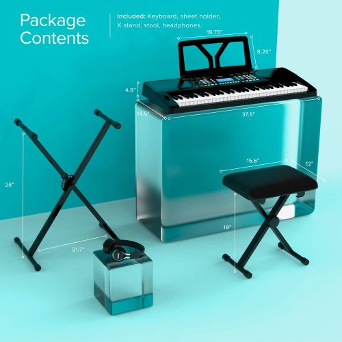  [아마존베스트]RIF6 Electric 61 Key Piano Keyboard - with Over Ear Headphones, Music Stand, Digital LCD Display, Teaching Modes and Adjustable Stool - Electronic Musical Instruments Starter Set f