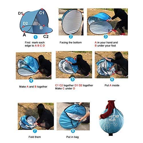  RIJER Instant Sun Shade Tent POP UP Family UV Play Beach Tent Cabana Anti UV Portable Automatic Kids Playing Sun Shelter for Camping Fishing Hiking