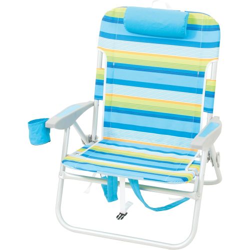  RIO Gear Rio Beach Big Boy Folding 13 Inch High Seat Backpack Beach or Camping Chair, Blue/Green Stripe캠핑 의자