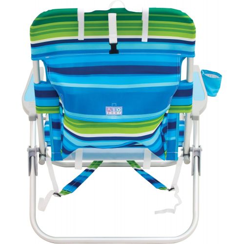  RIO Gear Rio Beach Big Boy Folding 13 Inch High Seat Backpack Beach or Camping Chair, Green/Blue Stripe캠핑 의자