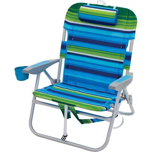  RIO Gear Rio Beach Big Boy Folding 13 Inch High Seat Backpack Beach or Camping Chair, Green/Blue Stripe캠핑 의자