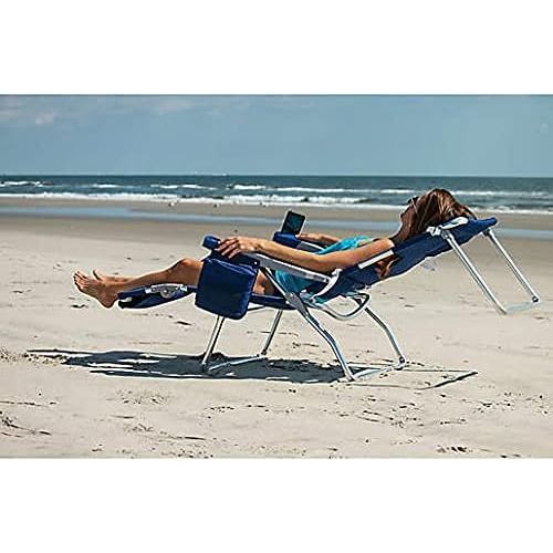  RIO Beach 4 Position Lay Flat Beach Chair Lounger Chaise with Face Hole, Adjustable Foot Rest, Face Down Book Holder and 14 inch Seat Height