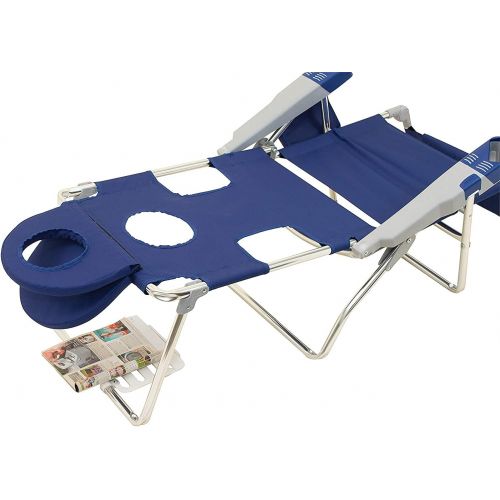  RIO Beach 4 Position Lay Flat Beach Chair Lounger Chaise with Face Hole, Adjustable Foot Rest, Face Down Book Holder and 14 inch Seat Height