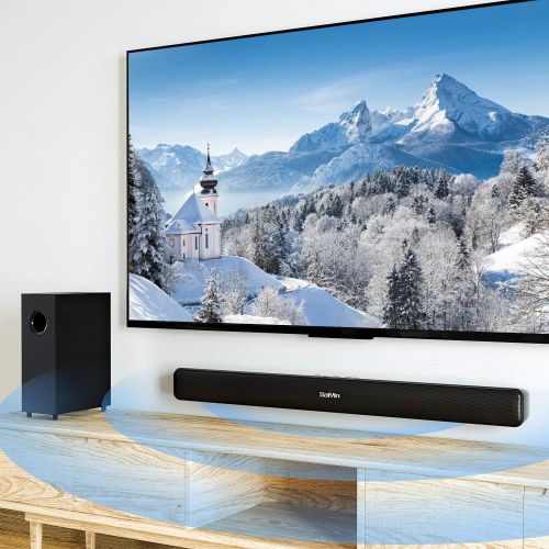  RIOWOIS Sound Bars for TV with Subwoofer Deep Bass Soundbar 2.1 CH Home Audio Surround Sound Speaker System with Wireless Bluetooth 5.0 for PC Gaming with Wired Opt/Aux/Coax Connection Mou