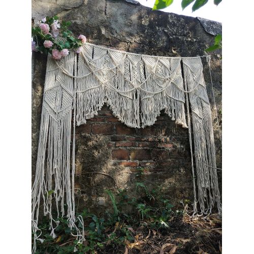  RISEON Large 70 W x 78 L Handmade Macrame Wedding Backdrop, Macrame Wedding Arch Arbor, Macrame Wall Hanging,Macrame Door Hanging,Room divider,macrame Curtains,Window Curtain BOHO