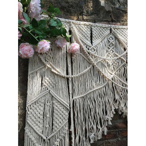  RISEON Large 70 W x 78 L Handmade Macrame Wedding Backdrop, Macrame Wedding Arch Arbor, Macrame Wall Hanging,Macrame Door Hanging,Room divider,macrame Curtains,Window Curtain BOHO