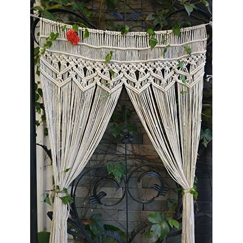  RISEON Macrame Wall Hanging Tapestry- Macrame Door Hanging,Room divider,macrame Curtains,Window Curtain, door curtains, wedding Backdrop Arch BOHO wall decor, 33.5W x 70L (without