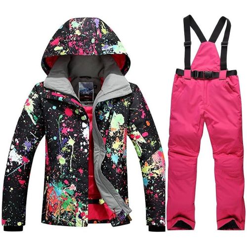  RIUIYELE Womens High Waterproof Snowboard colorful Printed Ski Jacket and Pants