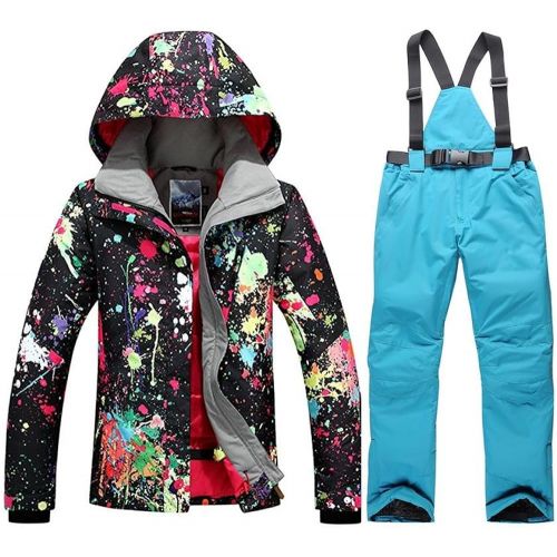  RIUIYELE Womens High Waterproof Snowboard colorful Printed Ski Jacket and Pants