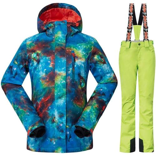  RIUIYELE Womens Fashion High Windproof Waterproof Snowsuit Colorful Printed Ski Bib Jacket and Pants