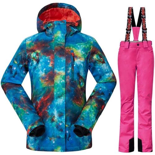  RIUIYELE Womens Fashion High Windproof Waterproof Snowsuit Colorful Printed Ski Bib Jacket and Pants