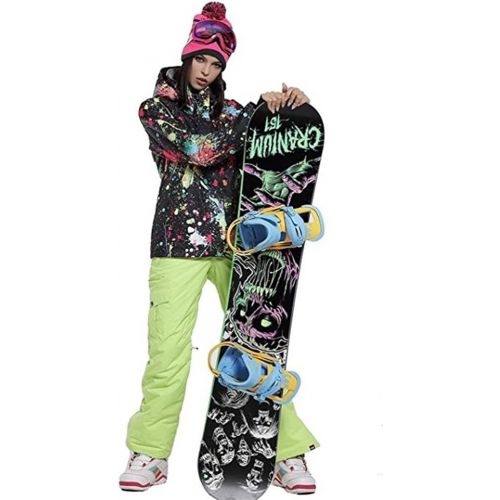  RIUIYELE Womens Fashion High Windproof Waterproof Snowsuit Colorful Printed Ski Bib Jacket Pants