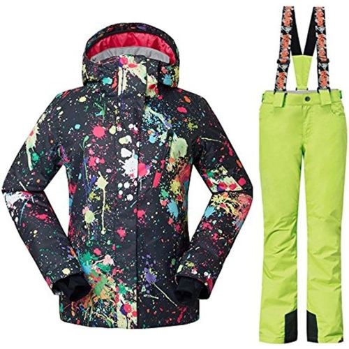  RIUIYELE Womens Fashion High Windproof Waterproof Snowsuit Colorful Printed Ski Bib Jacket Pants