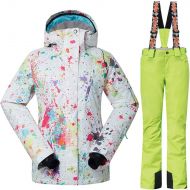 RIUIYELE Womens Fashion High Windproof Waterproof Snowsuit colorful Printed Ski Jacket Pants