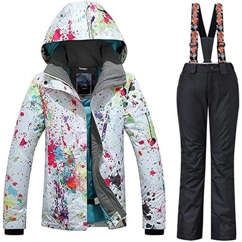  RIUIYELE Womens Fashion High Windproof Waterproof Snowsuit colorful Printed Ski Jacket Pants