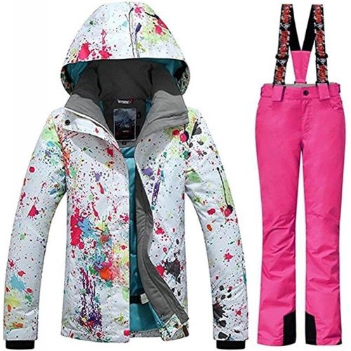  RIUIYELE Womens Fashion High Windproof Waterproof Snowsuit colorful Printed Ski Jacket Pants