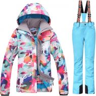 RIUIYELE Womens Ski Bib Suit Jacket Waterproof Snowboard colorful Printed Ski Jacket and Pants Set