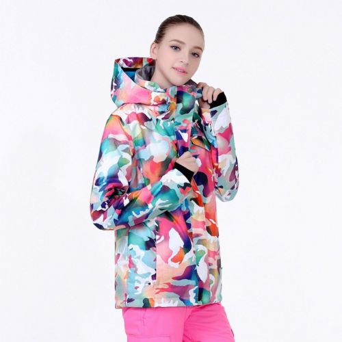  RIUIYELE Womens Ski Bib Suit Jacket Waterproof Snowboard colorful Printed Ski Jacket and Pants Set