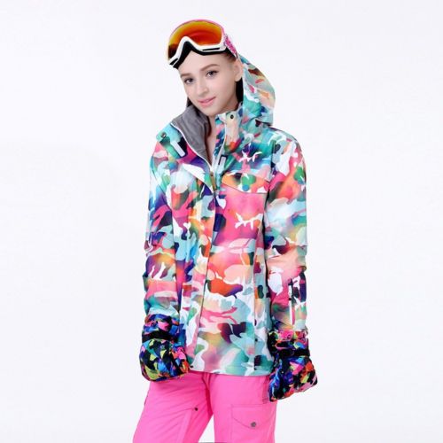  RIUIYELE Womens Ski Bib Suit Jacket Waterproof Snowboard colorful Printed Ski Jacket and Pants Set