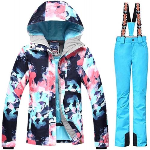  RIUIYELE Womens Ski Bib Suit Jacket Waterproof Snowboard colorful Printed Ski Jacket and Pants Set
